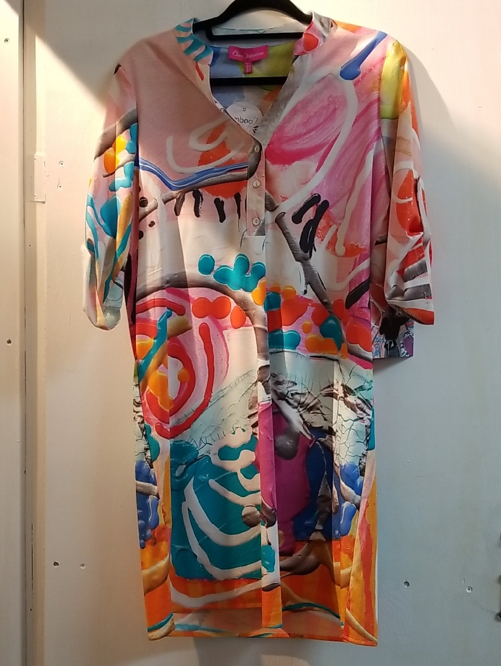 Abstract Print Multicolor Shirt Dress - Unbranded